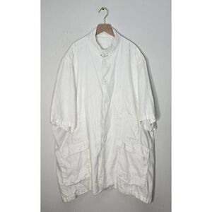 Inserch Men’s Linen Utility Shirt Jacket Size 4XL White Short Sleeve Button Fron